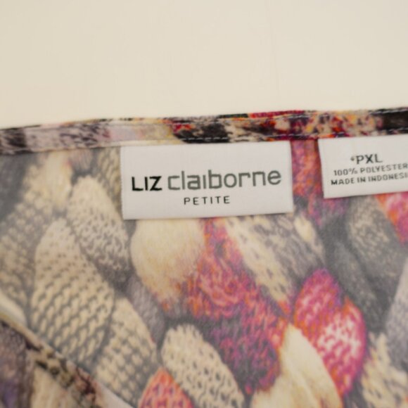 Liz Claiborne Petite PXL Sheer Gray Cream‎ Red Blouse Round Neck Top Long Sleeve - Picture 7 of 9